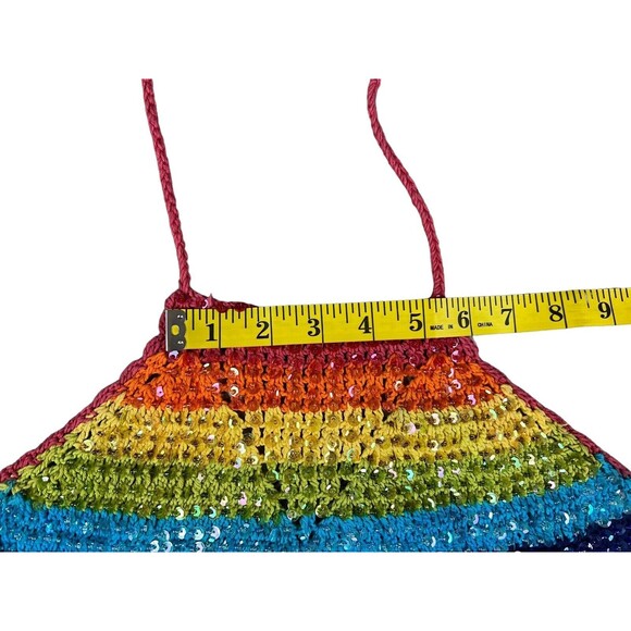 Crochet Halter Top  Girls OSFM  Rainbow Sequin Front  #Boho #Festival #Hippie - Picture 9 of 10